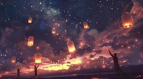 在中元节的夜晚放孔明灯借此思念已故亲人