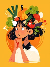 一个女孩在思考如何健康饮食