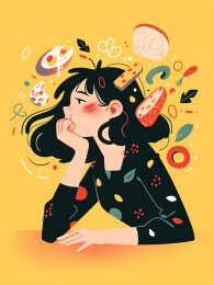 一个女孩在思考如何健康饮食