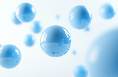 蓝色背景下的气泡特写镜头