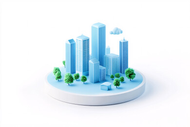 3D房地产建筑财产保险住宅投资商业插画