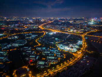 广州生物岛大学城官洲夜景航拍