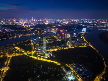 广州生物岛大学城官洲夜景航拍