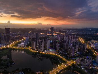 广州生物岛大学城官洲夜景航拍