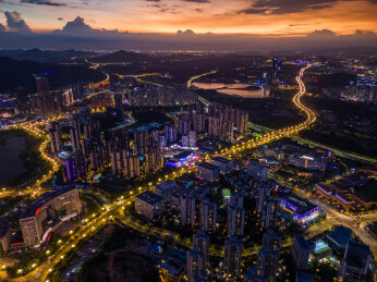 广州生物岛大学城官洲夜景航拍