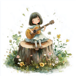 弹吉他的小女孩插画
