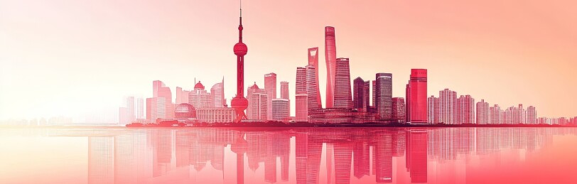 建筑群天际线红色背景