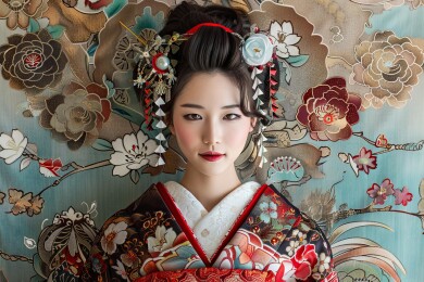 身穿和服的日本艺伎的肖像