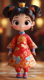 穿着传统服饰的可爱小福娃