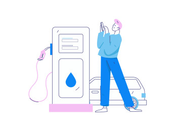 汽车加油获得优惠的人物矢量互联网运营手绘