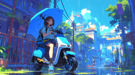 卡通电动车城市出行