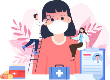 儿童感冒发烧流感扁平矢量插画