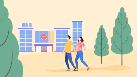 丈夫带妻子去医院孕妇检查身体扁平插画