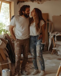 爱侣共同粉刷新家，满怀期待和爱