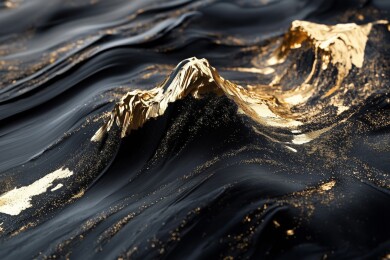 黑底抽象黑金色颜料山峰海浪流体3D立体