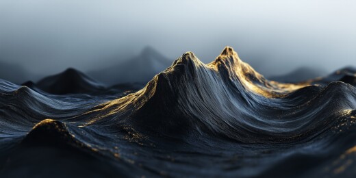 黑底抽象黑金色颜料山峰海浪流体3D立体