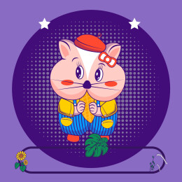 戴红帽吃花生的卡通可爱女小仓鼠小龙猫