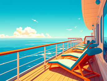 邮轮游艇甲板上旅行途中纯背景插画