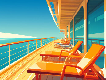 邮轮游艇甲板上旅行途中纯背景插画