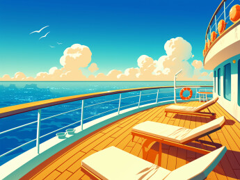 邮轮游艇甲板上旅行途中纯背景插画