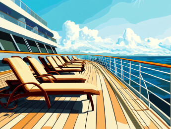 邮轮游艇甲板上旅行途中纯背景插画