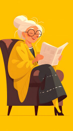 老人坐在沙发上看报纸