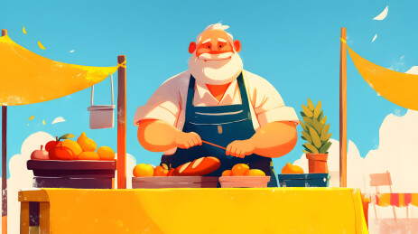 老人摆摊卖食物