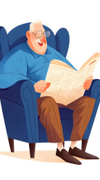 老人坐在沙发上看报纸