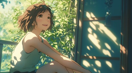 可爱微笑的女孩新海诚动漫风格插画