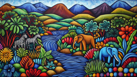 非洲风格的彩绘风景