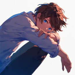日漫风格 蹲着的少年
