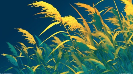 黑底随风摆动的芦苇发光线条透视X光插画