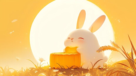 中秋吃月饼的可爱兔子插画