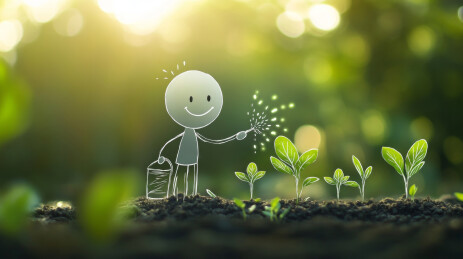 浇水的抽象手绘人物