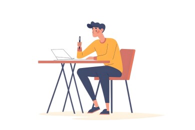 一位坐在书桌前拿着笔写字的作家