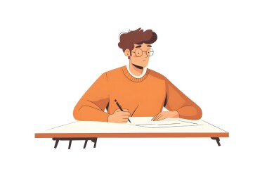 一位坐在书桌前拿着笔写字的作家