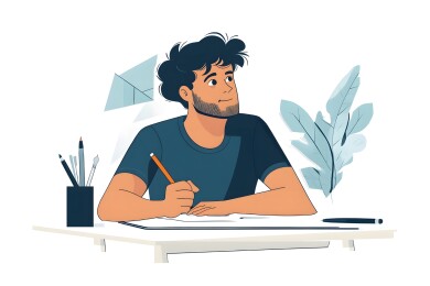 一位坐在书桌前拿着笔写字的作家