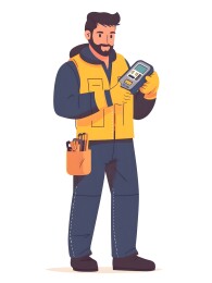 一位穿着工作服手中拿着电表的电工