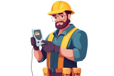 一位穿着工作服手中拿着电表的电工