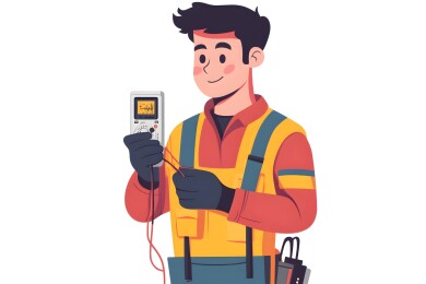 一位穿着工作服手中拿着电表的电工