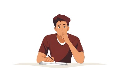 一位坐在书桌前手中拿着笔的作家