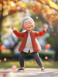 老年人公园晨练重阳节3D渲染