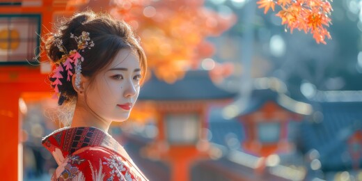 身穿和服的日本美女肖像