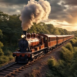 绿意盎然的森林中的蒸汽火车