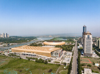 航拍河南三门峡文化体育中心