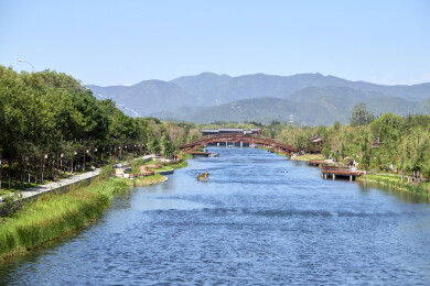 北京海淀清河之洲河边夏天的景色