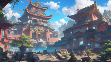 中国古典建筑群游戏场景 