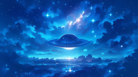 UFO夜晚天空科幻创意插画
