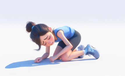 运动意外受伤跪地上的3D卡通年轻女生