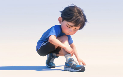 运动意外受伤蹲地上的3D卡通年轻男生